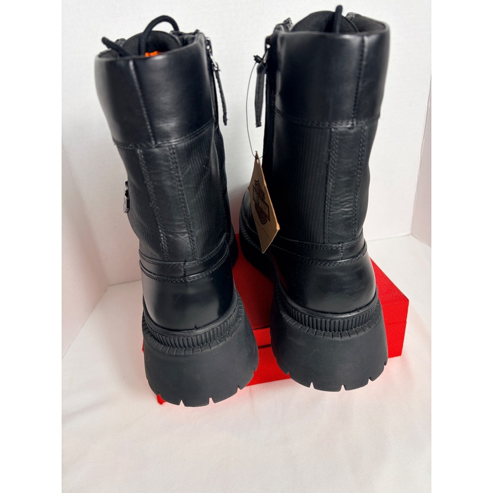Harley Davidson Mens Boots Black 10M D65001 Leather Combat Lug Sole Biker New - Picture 7 of 15